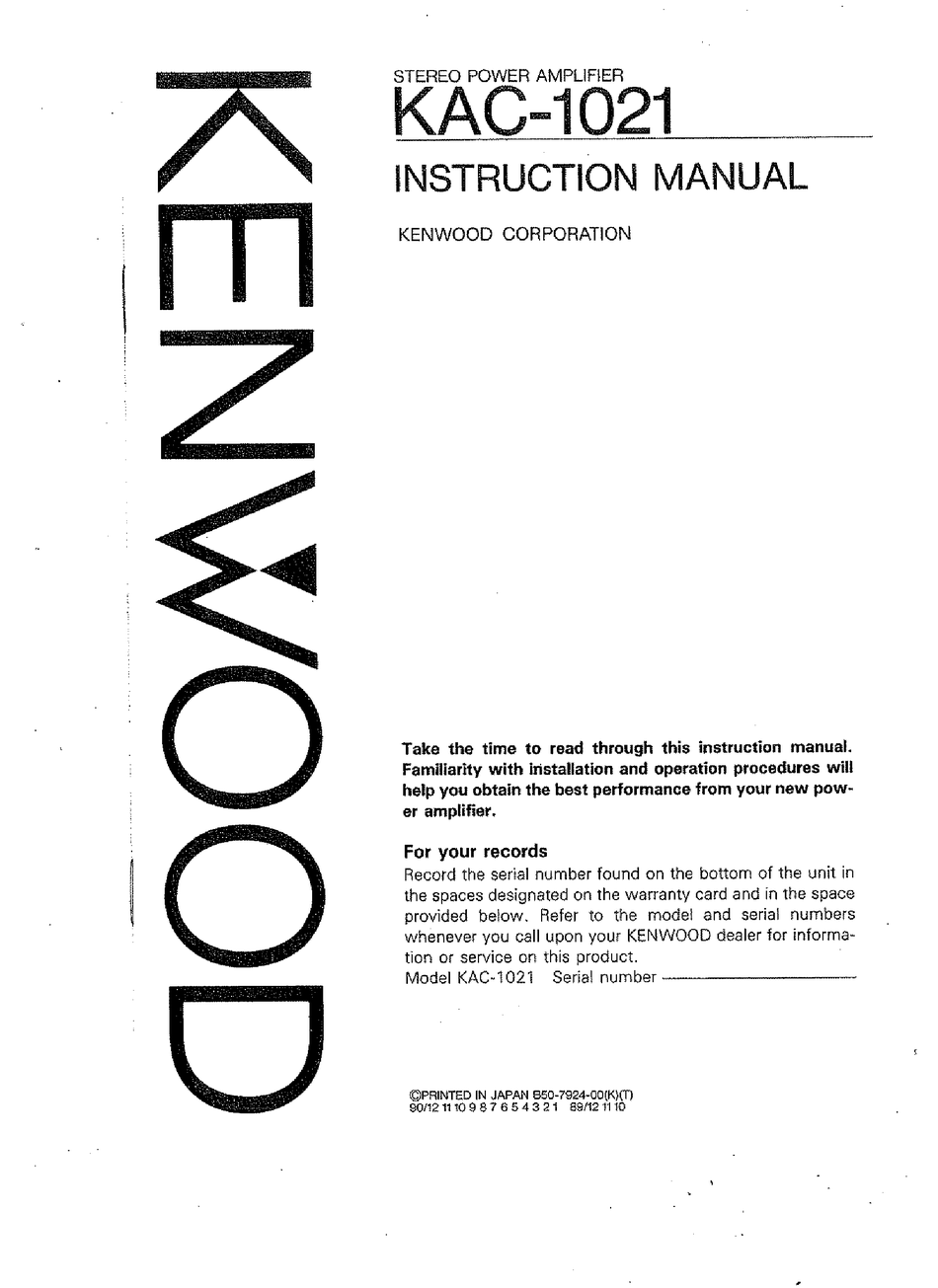 KENWOOD KAC-1021 INSTRUCTION MANUAL Pdf Download | ManualsLib