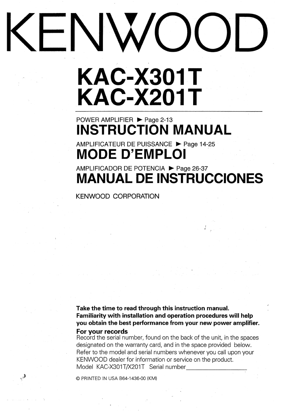 KENWOOD KACX301T INSTRUCTION MANUAL Pdf Download ManualsLib