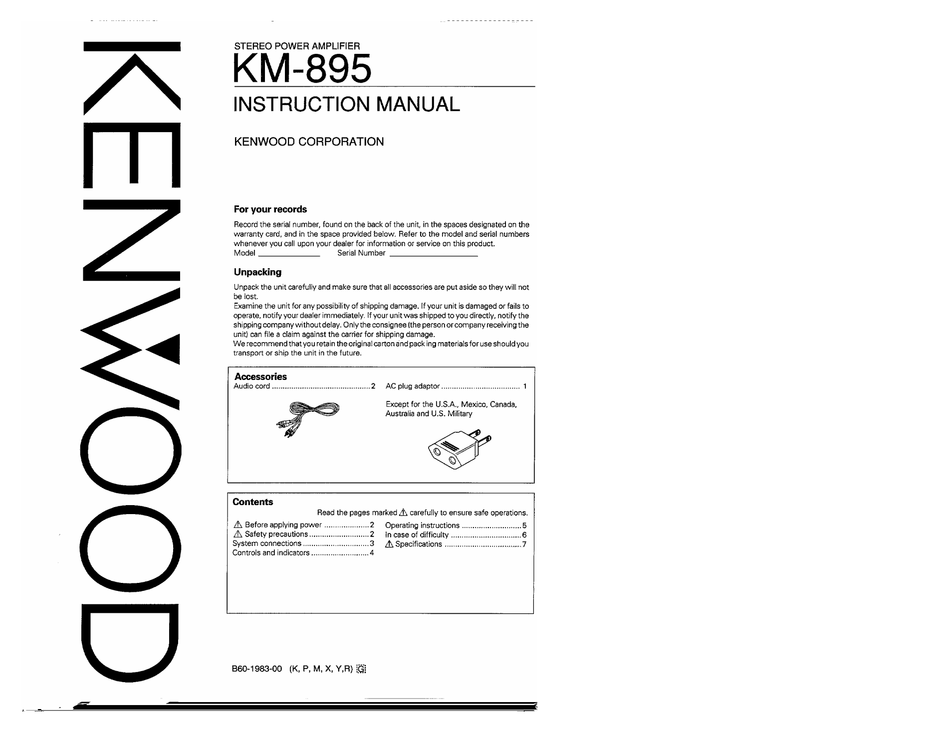 KENWOOD KM895 INSTRUCTION MANUAL Pdf Download ManualsLib