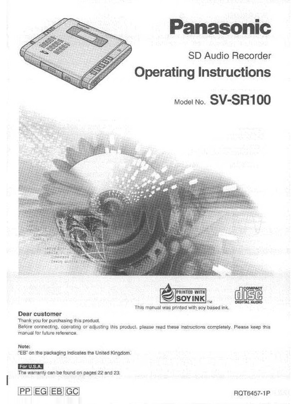 PANASONIC SVSR100 OPERATING INSTRUCTIONS MANUAL Pdf Download ManualsLib