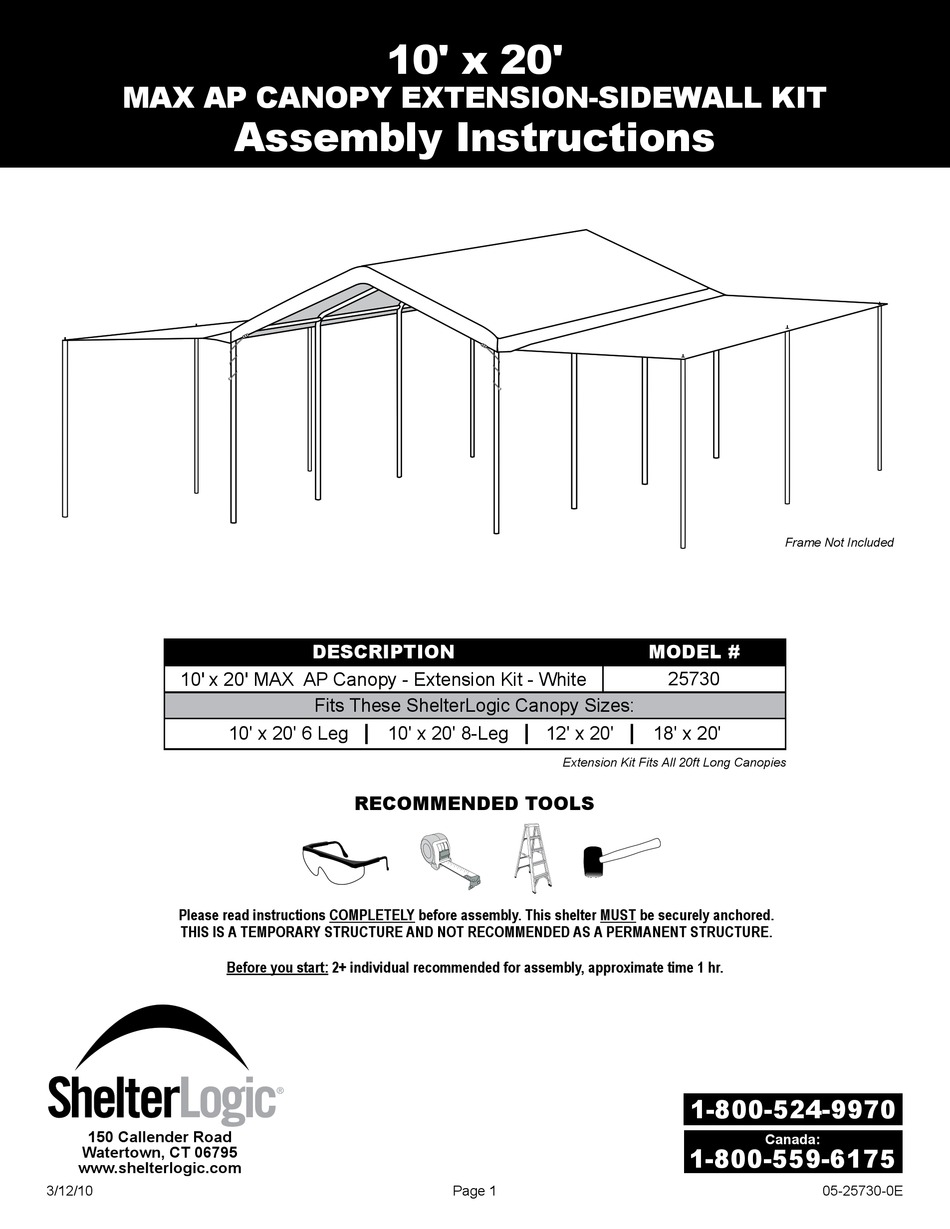 Shelterlogic 25730 Assembly Instructions Manual Pdf Download Manualslib