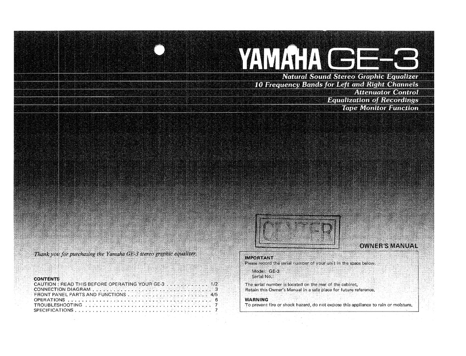 Yamaha Ge 3 Owner S Manual Pdf Download Manualslib