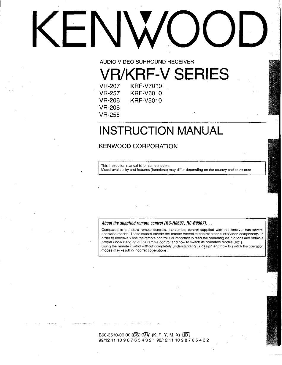 Kenwood Vr 7 Instruction Manual Pdf Download Manualslib
