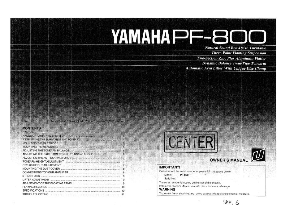 YAMAHA PF-800 OWNER'S MANUAL Pdf Download | ManualsLib