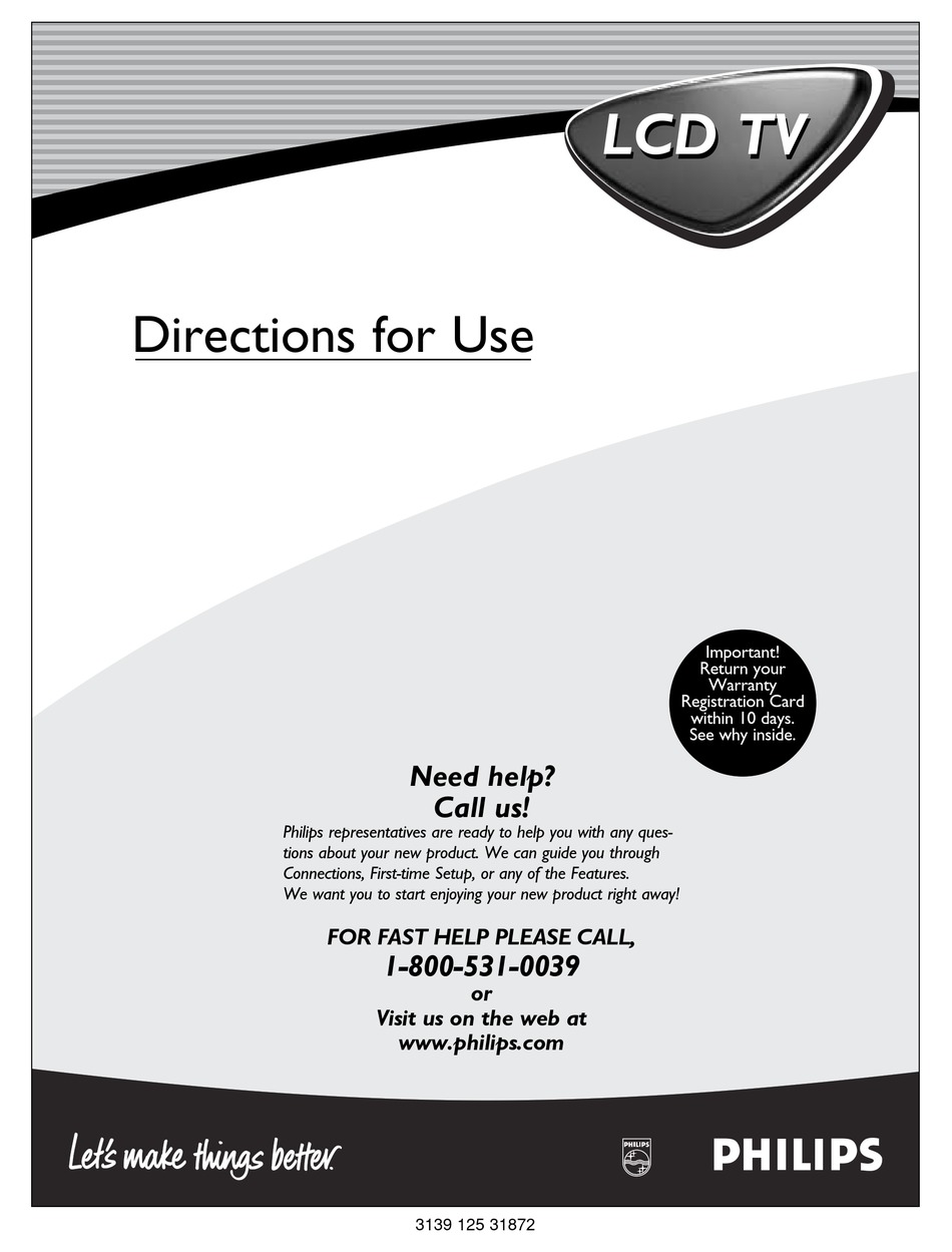 PHILIPS LCD TV DIRECTIONS FOR USE MANUAL Pdf Download | ManualsLib