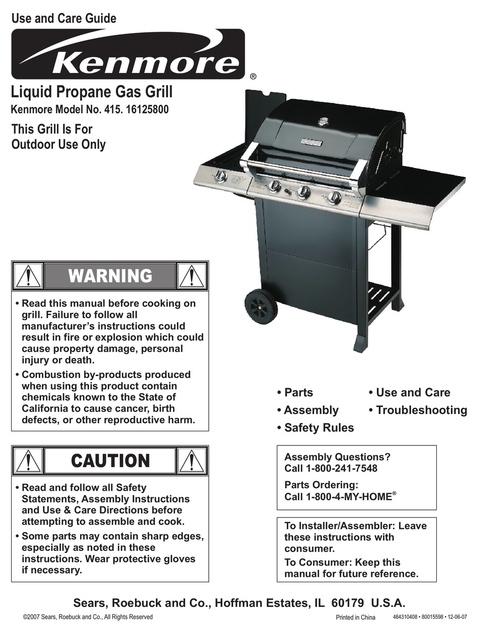 kenmore gas grill parts manual