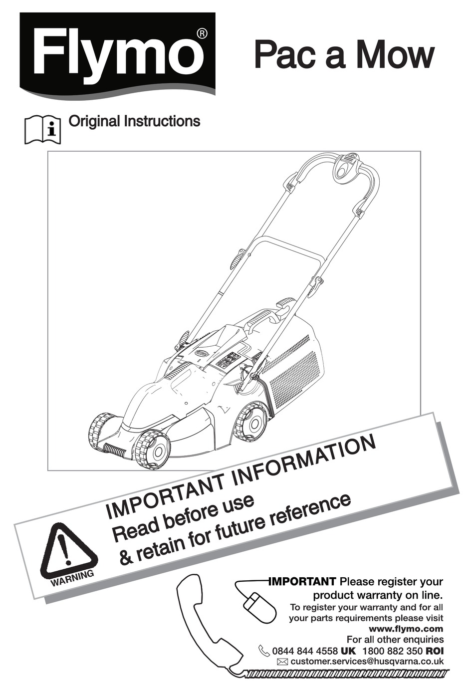 Cutting Height Adjustment Flymo Pac a Mow Original Instructions