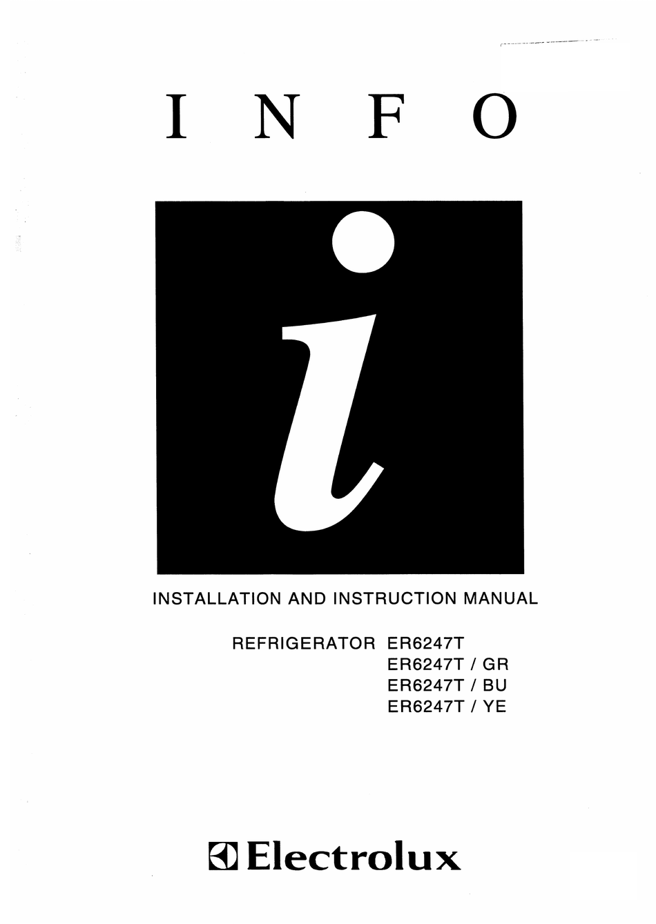 ELECTROLUX ER6247T INSTALLATION AND INSTRUCTION MANUAL Pdf Download