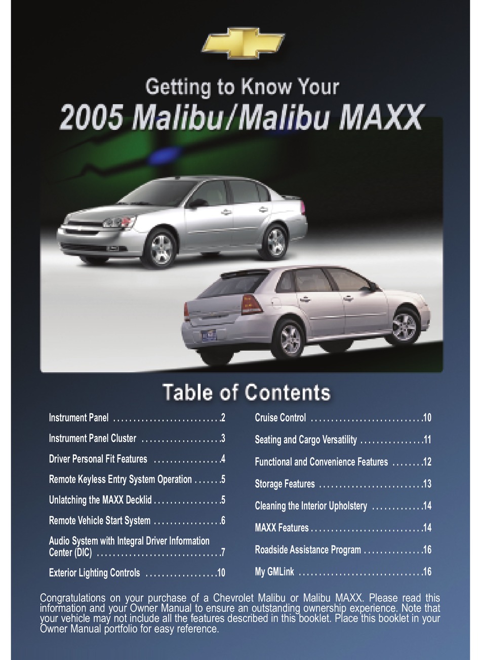 Chevrolet Malibu 2005 Owner S Manual Pdf Download Manualslib