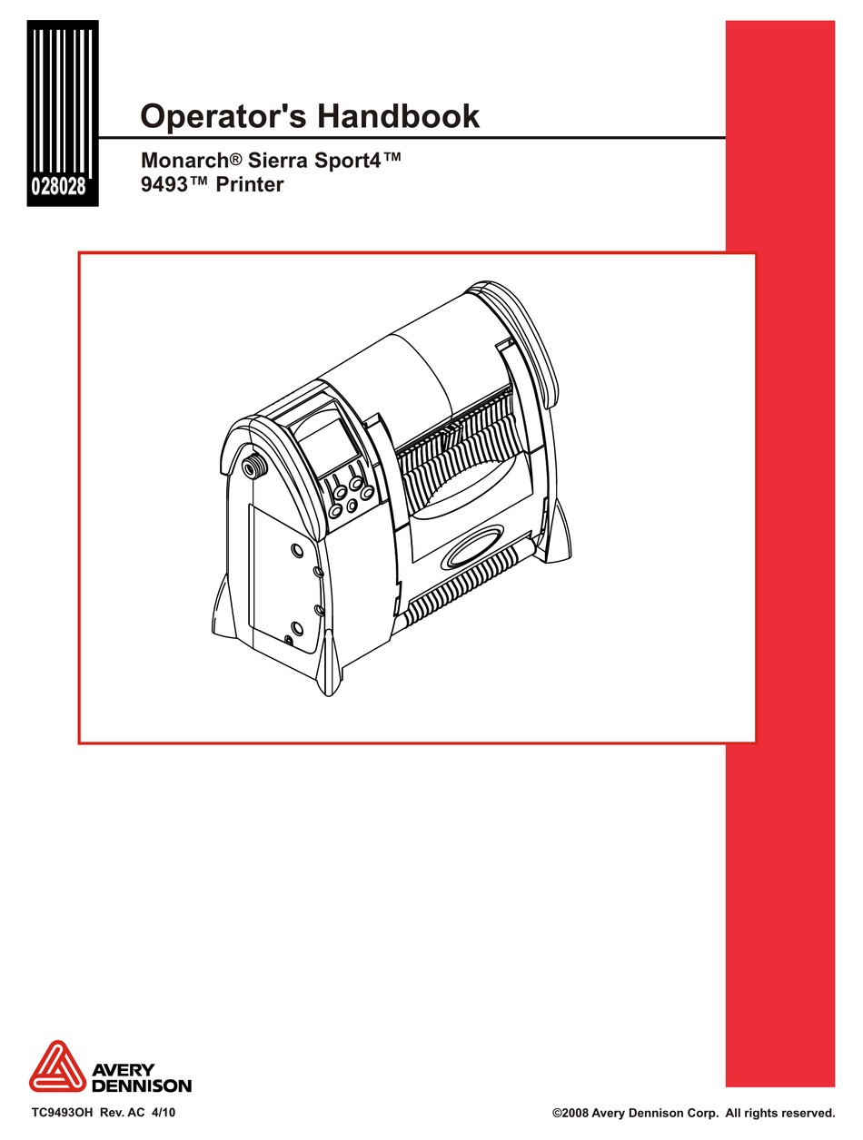 AVERY DENNISON MONARCH SIERRA SPORT4 9493 OPERATOR'S HANDBOOK MANUAL Pdf Download ManualsLib
