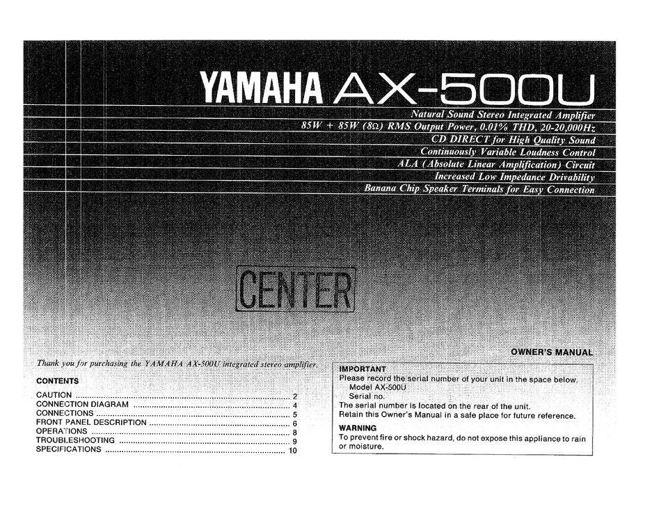 YAMAHA AX-500U OWNER'S MANUAL Pdf Download | ManualsLib