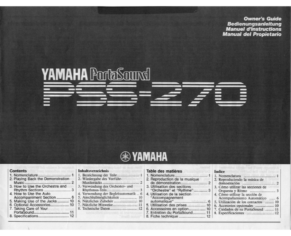 YAMAHA PORTASOUND PSS-270 OWNER'S MANUAL Pdf Download | ManualsLib