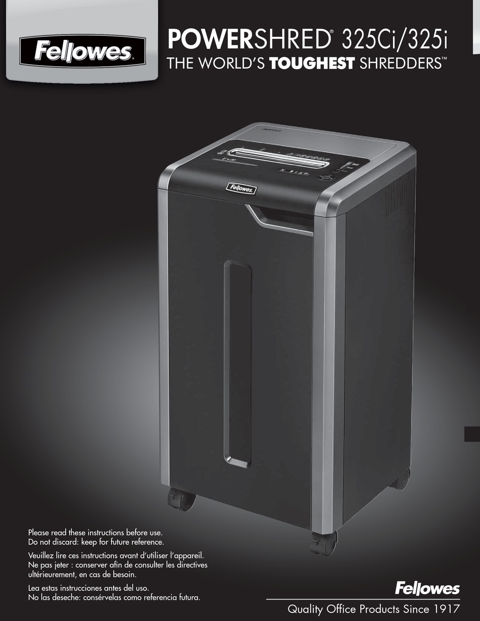 FELLOWES POWERSHRED 325CI INSTRUCTIONS MANUAL Pdf Download ManualsLib