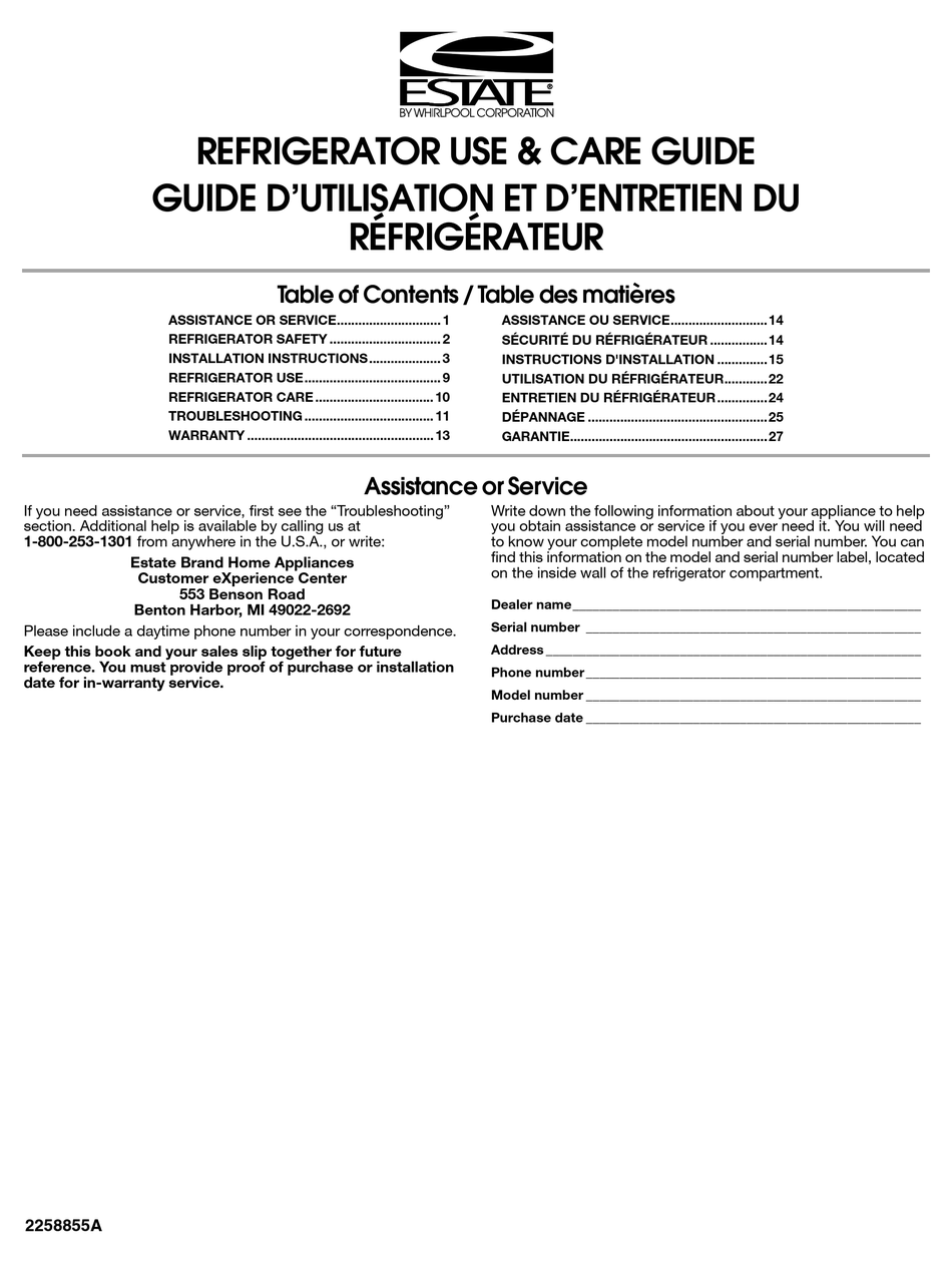 estate whirlpool refrigerator troubleshooting