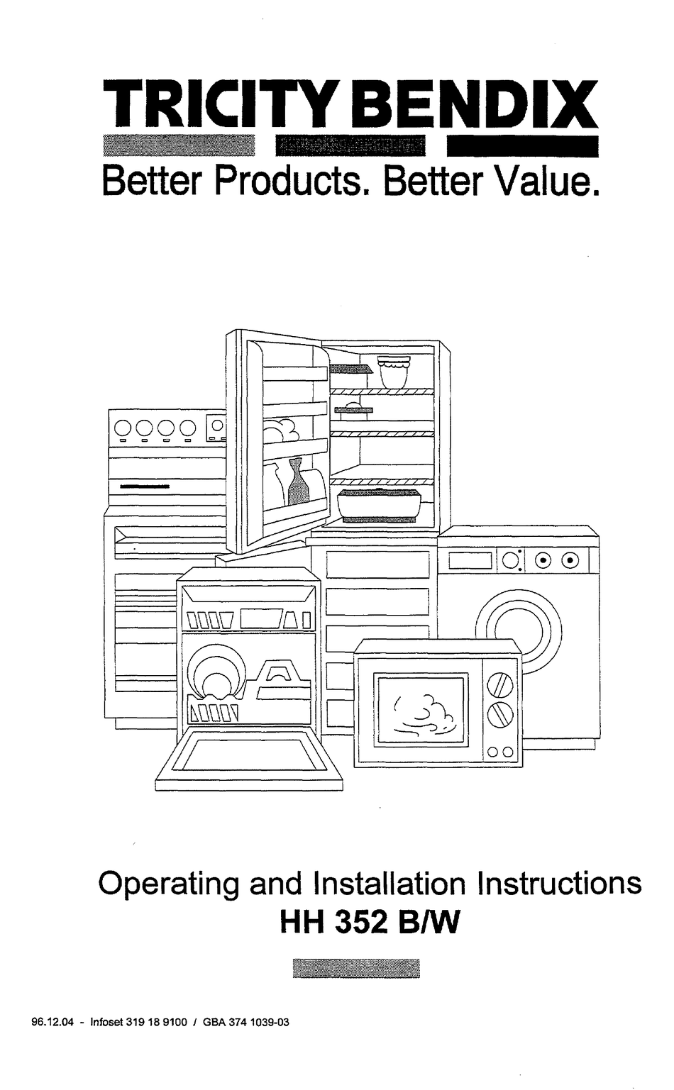 TRICITY BENDIX HH 352 B/W OPERATING AND INSTALLATION INSTRUCTIONS Pdf