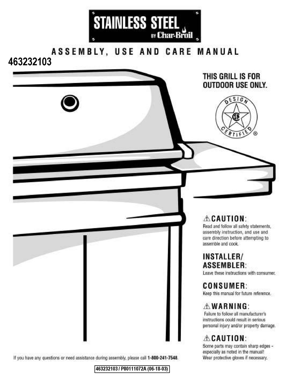 CHARBROIL 463232103 ASSEMBLY & USE INSTRUCTIONS Pdf Download ManualsLib