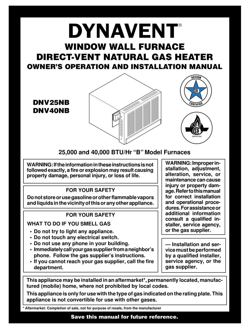 DYNAVENT DNV25NB OWNER'S OPERATION AND INSTALLATION MANUAL Pdf Download |  ManualsLib