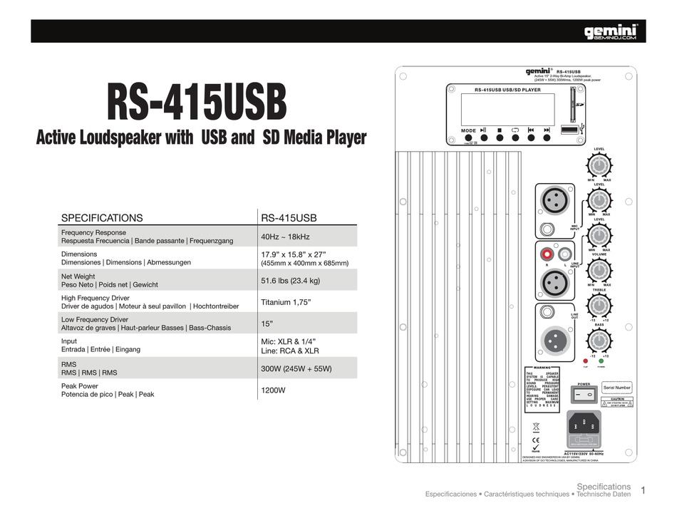 Gemini Rs 415usb Quick Manual Pdf Download Manualslib