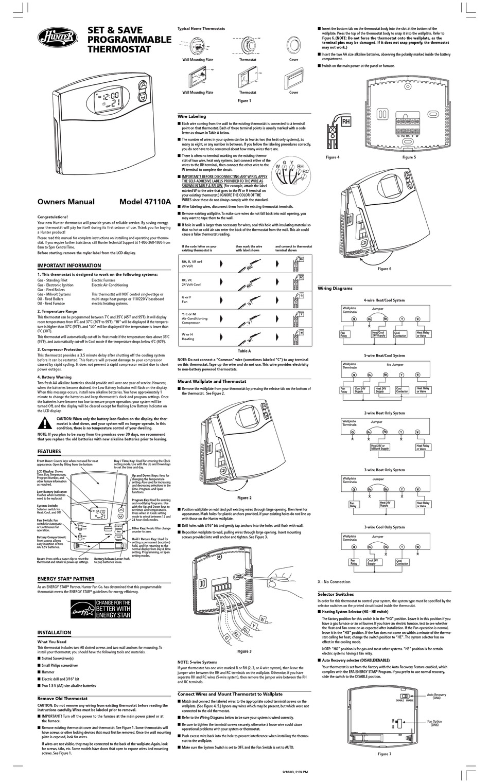 HUNTER SET & SAVE 47110A OWNER'S MANUAL Pdf Download ManualsLib