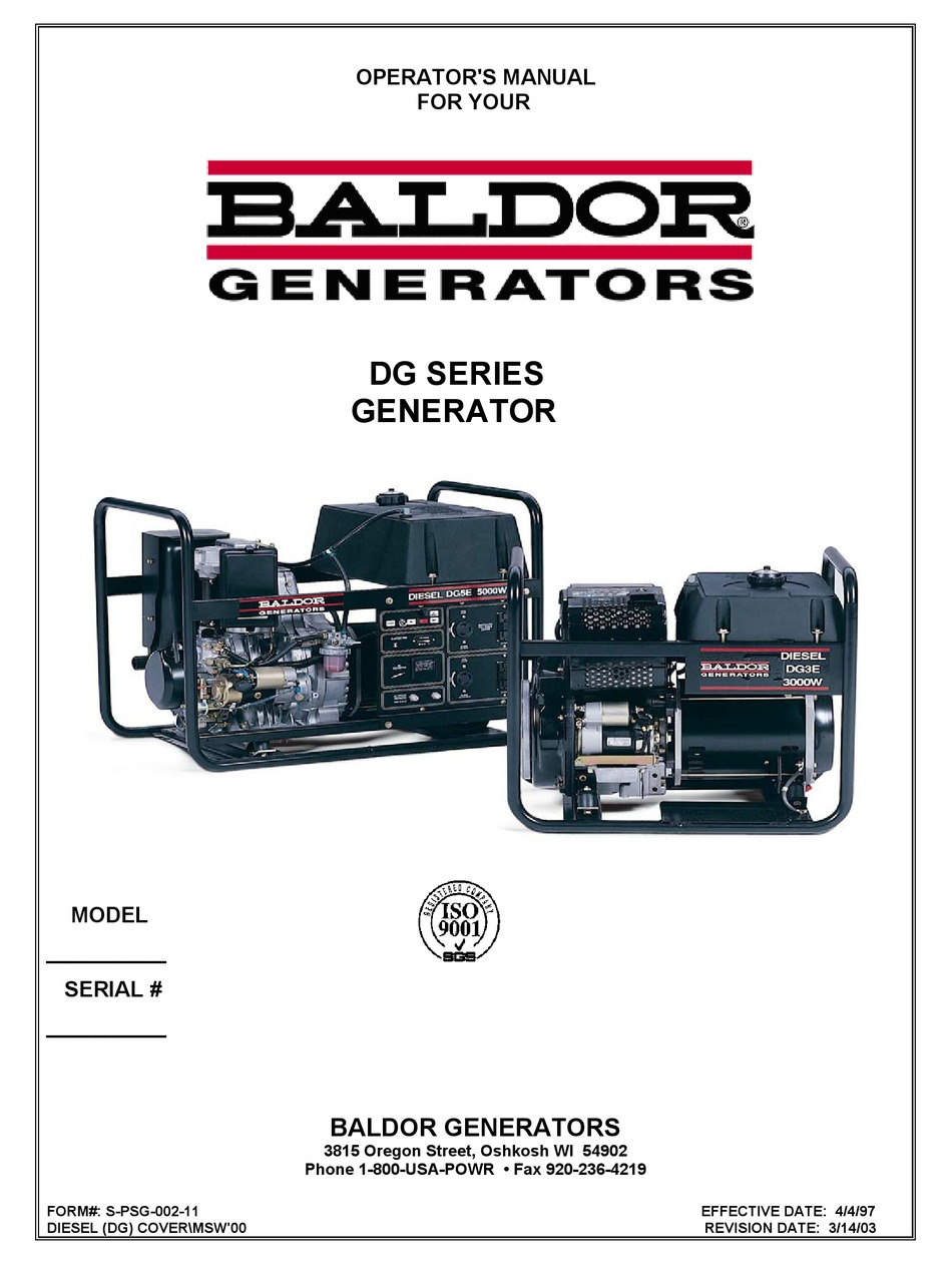 BALDOR DG SERIES OPERATOR'S MANUAL Pdf Download ManualsLib