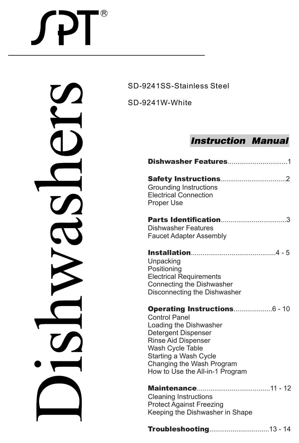 Spt Sd 9241ss Instruction Manual Pdf Download Manualslib