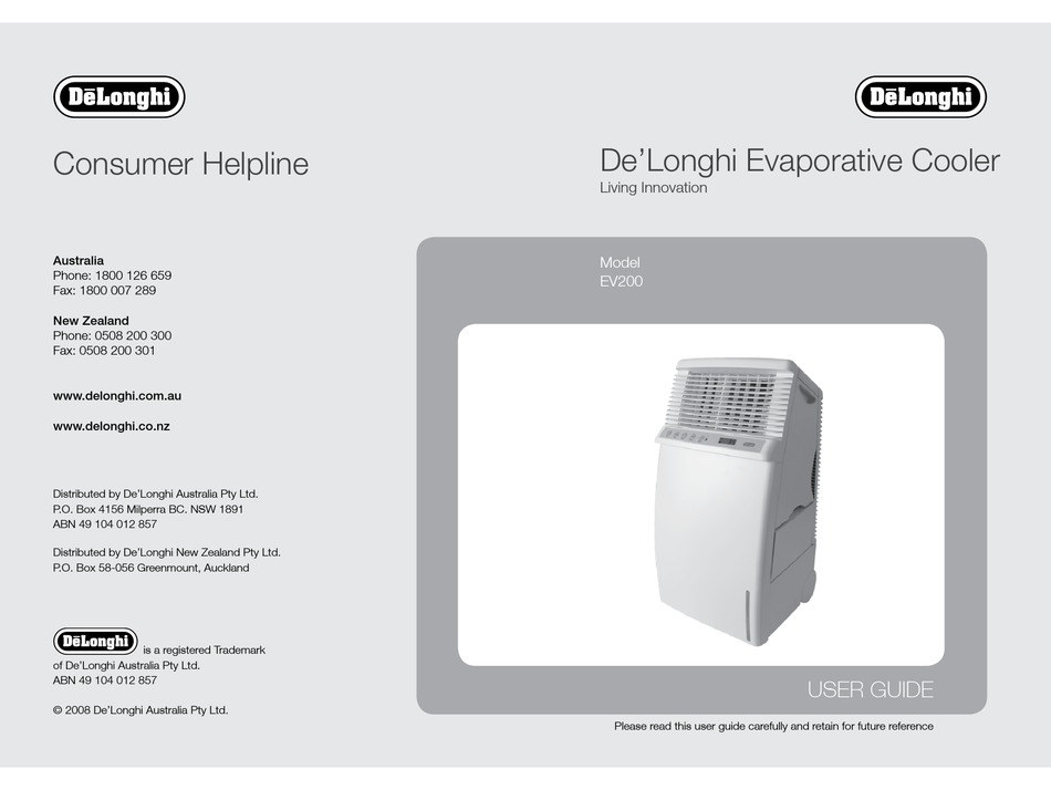 Delonghi evaporative sale cooler manual