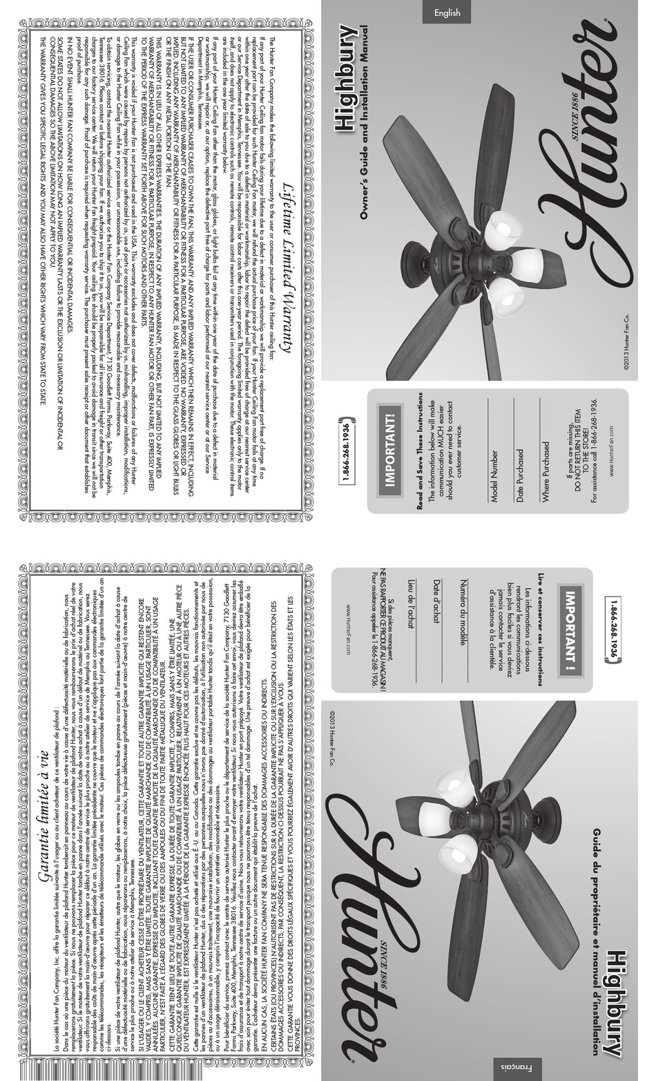 Parts List - Hunter Highbury Owner's 