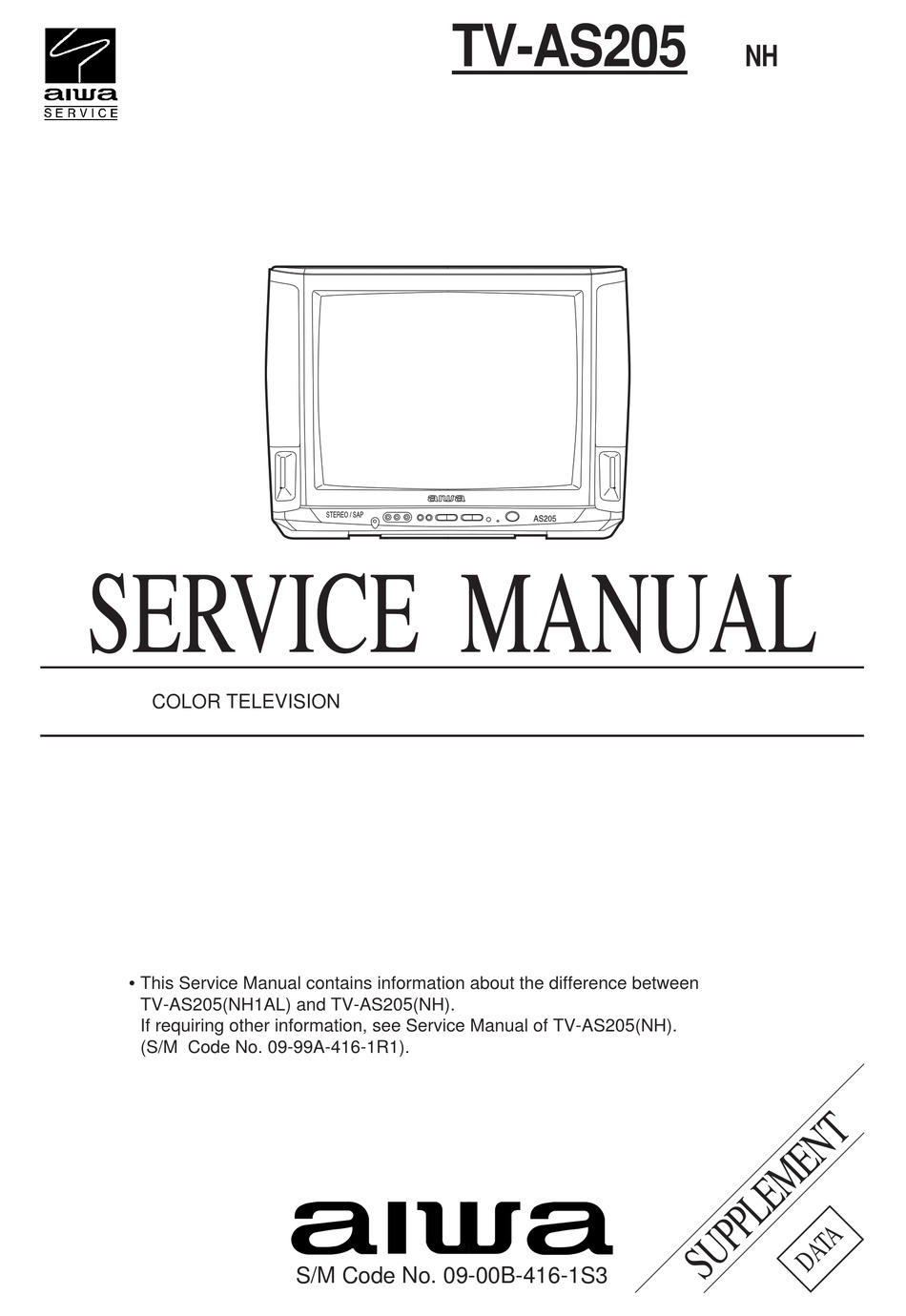 AIWA TV-AS205 SERVICE MANUAL Pdf Download | ManualsLib