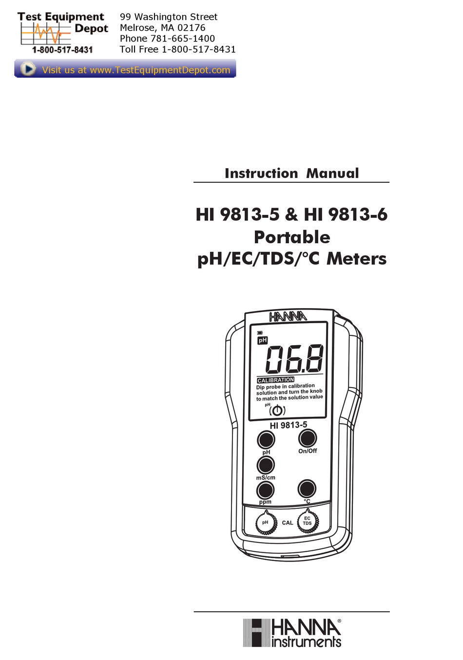 HANNA INSTRUMENTS HI 98135 INSTRUCTION MANUAL Pdf Download ManualsLib