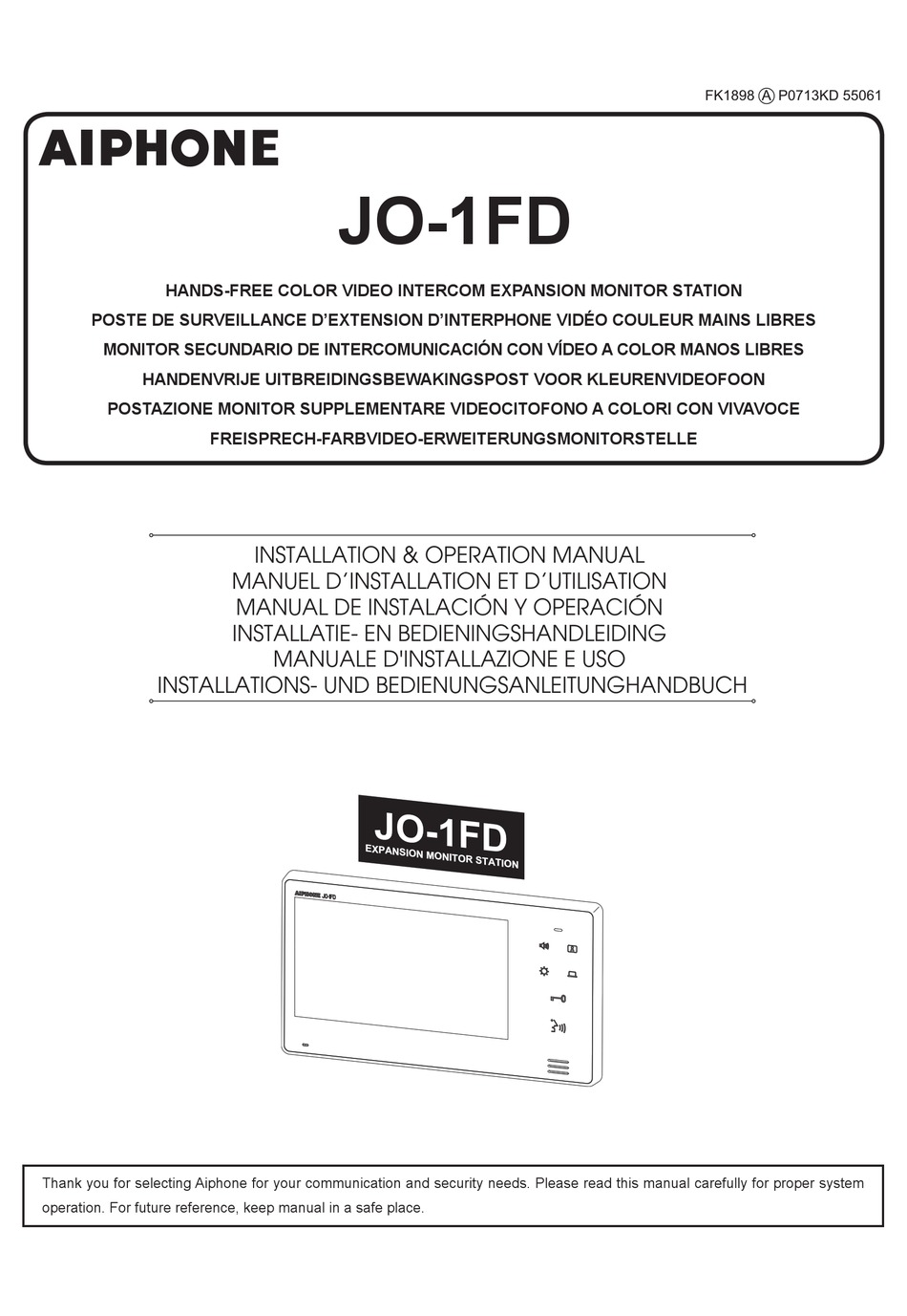 Installation Procedures - Aiphone JO-1FD Installation & Operation