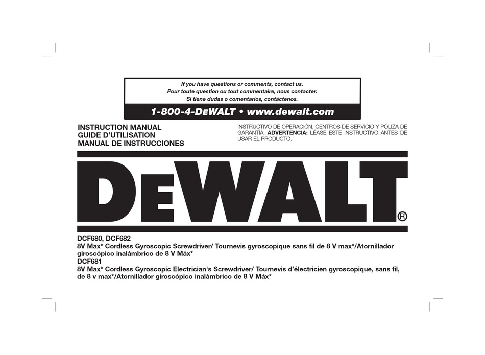 DEWALT DCF680 INSTRUCTION MANUAL Pdf Download | ManualsLib