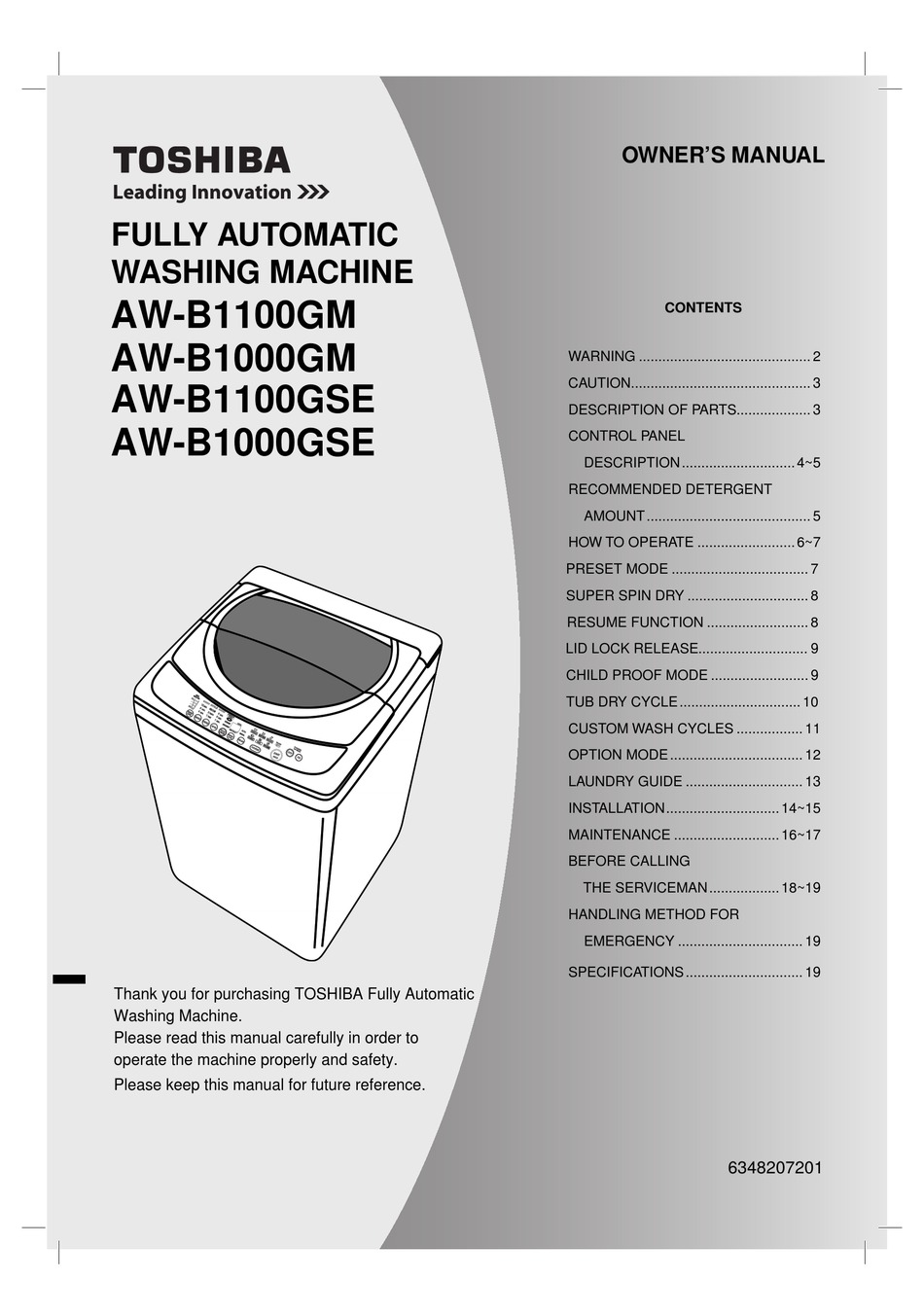 Toshiba Aw B1100gm User Manual Pdf Download Manualslib