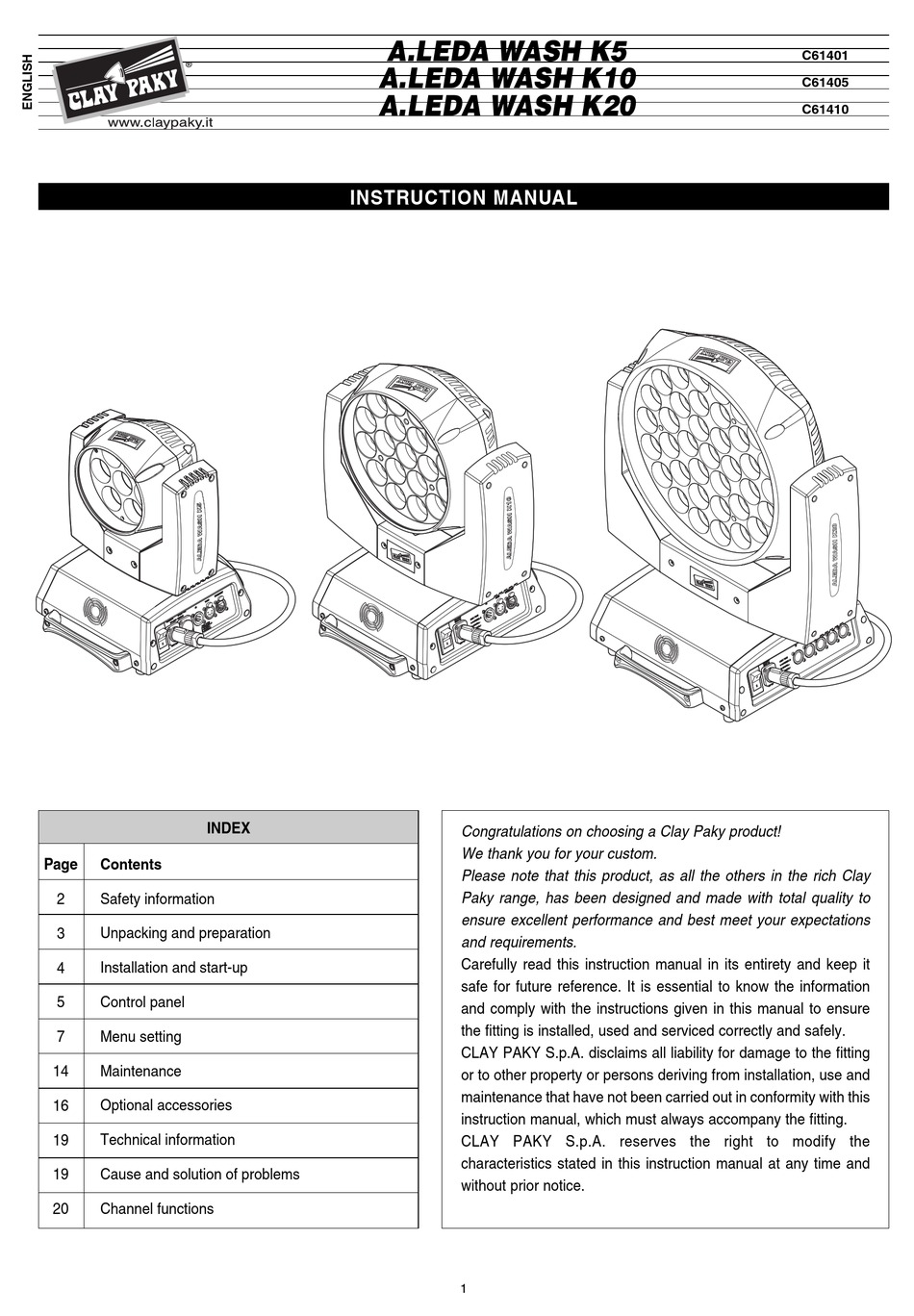 CLAY PAKY A.LEDA WASH K5 INSTRUCTION MANUAL Pdf Download ManualsLib
