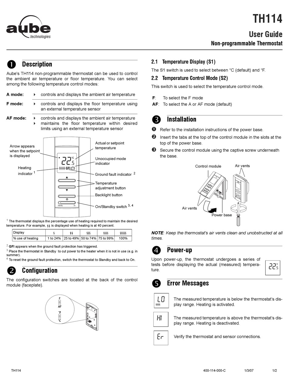 AUBE TECHNOLOGIES TH114 USER MANUAL Pdf Download ManualsLib