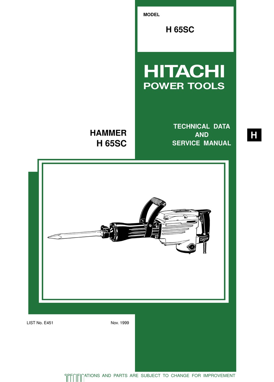 HITACHI HAMMER H 65SC TECHNICAL DATA AND SERVICE MANUAL Pdf Download