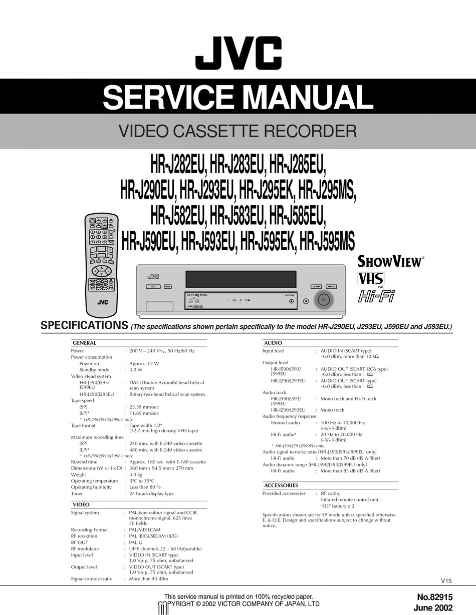 Jvc Hr J2eu Service Manual Pdf Download Manualslib