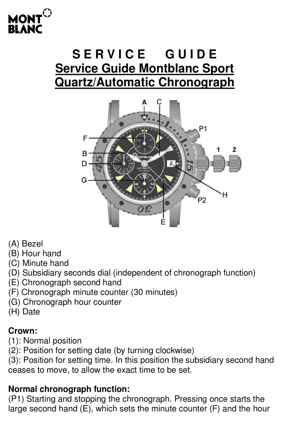 Involved squat Outstanding MONT BLANC SPORT QUARTZ/AUTOMATIC CHRONOGRAPH SERVICE MANUAL Pdf Download |  ManualsLib