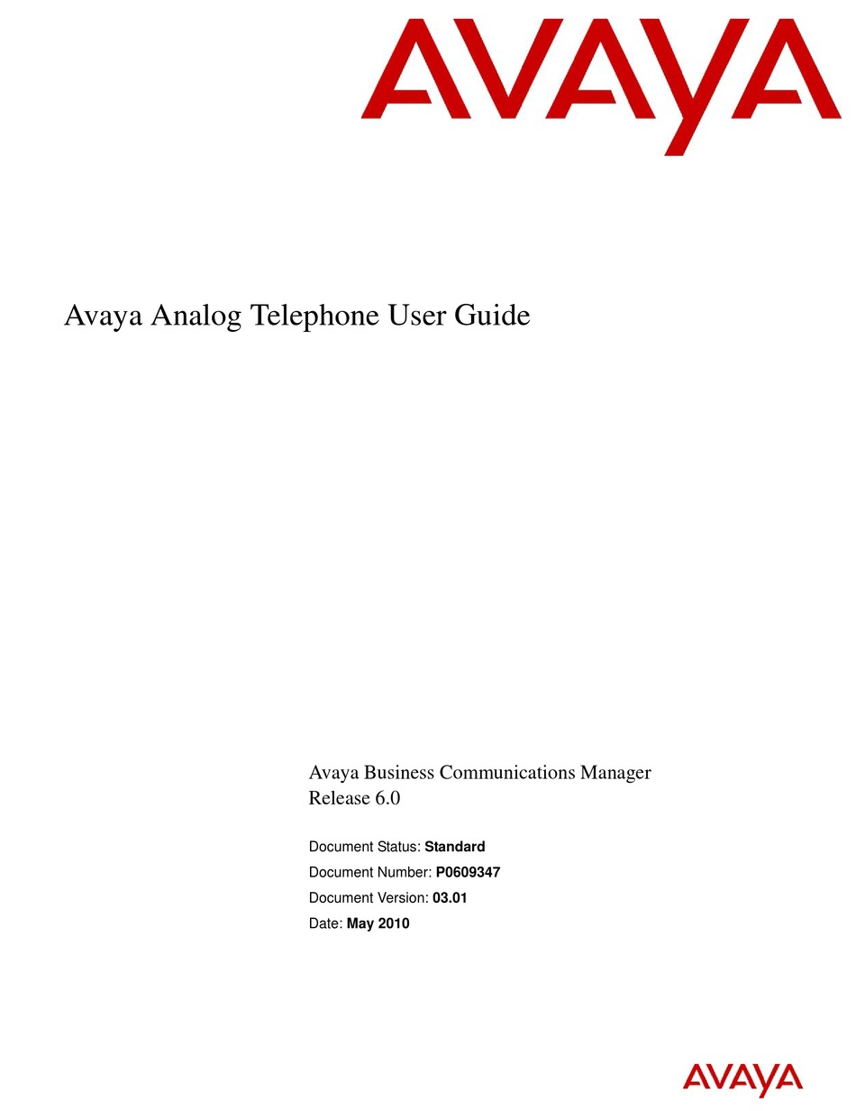 AVAYA ANALOG TELEPHONE USER MANUAL Pdf Download | ManualsLib