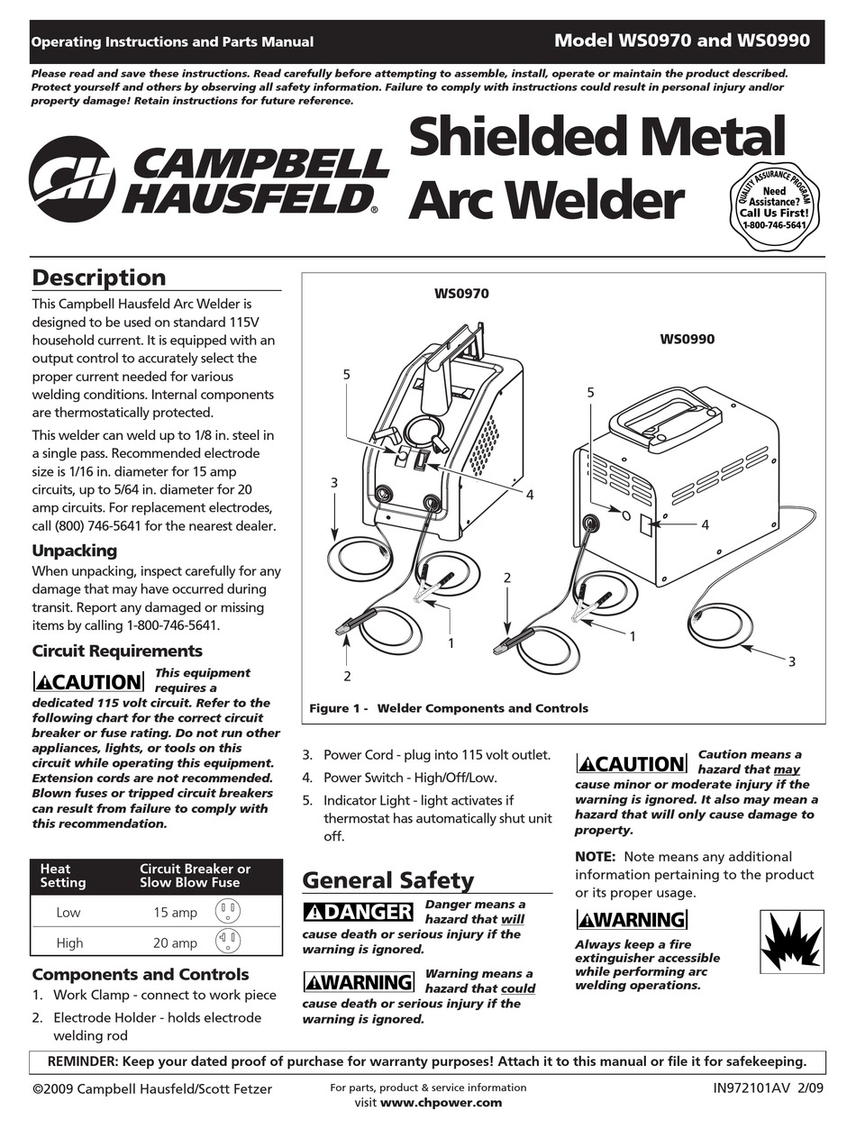 Campbell Hausfeld Ws0970 Operating Instructions And Parts Manual Pdf Download Manualslib