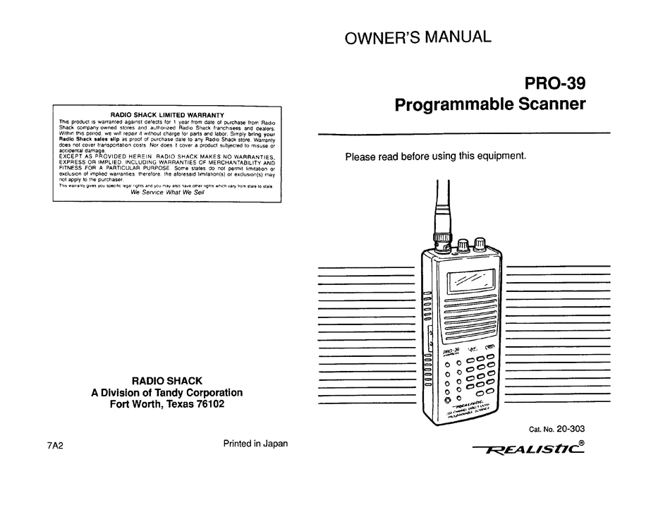 Realistic Pro-39 scanner manual, original