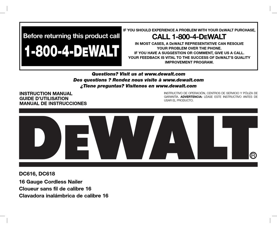 DEWALT DC616 INSTRUCTION MANUAL Pdf Download | ManualsLib