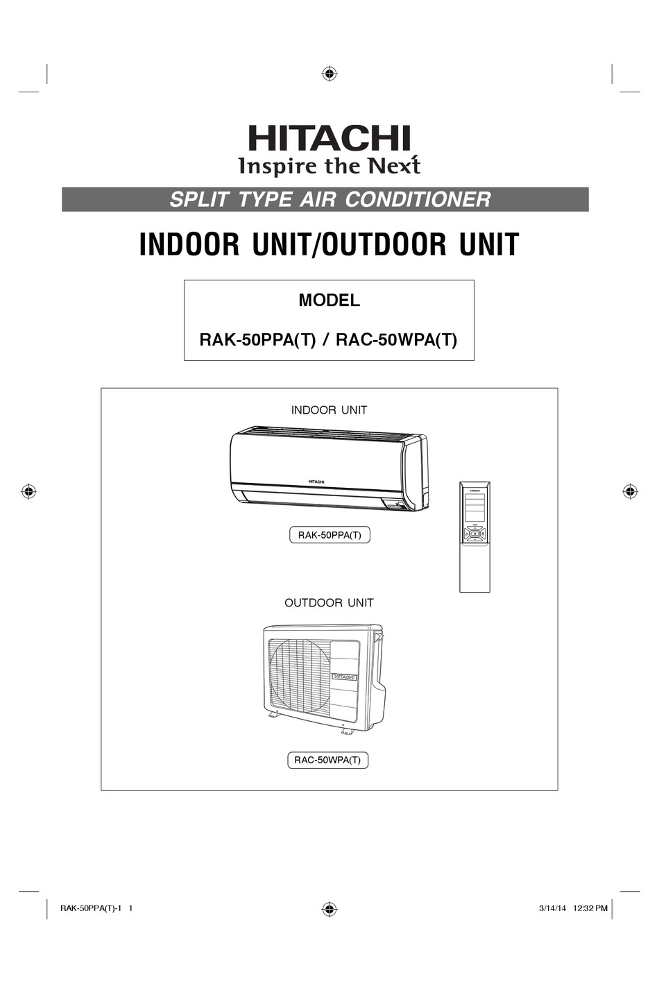 Hitachi Rak-50Ppa(T) Instruction Manual Pdf Download | Manualslib