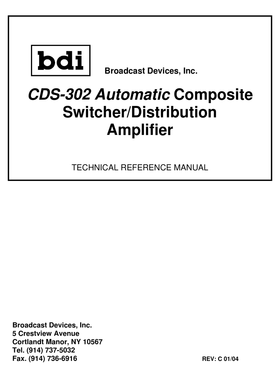 BROADCAST DEVICES CDS302 TECHNICAL REFERENCE MANUAL Pdf Download