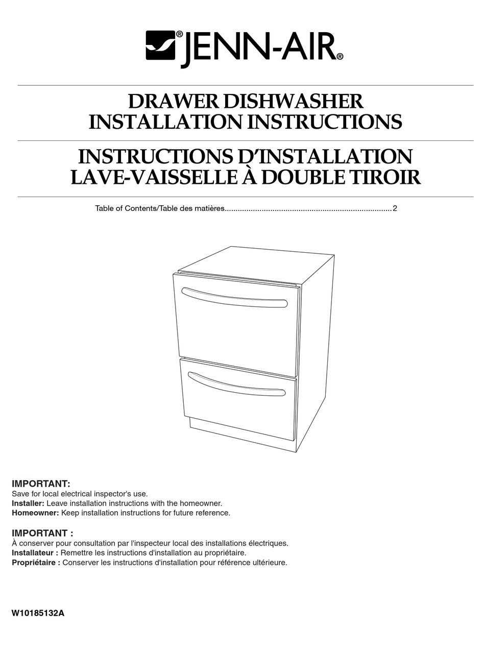 JENNAIR DRAWER DISHWASHER INSTALLATION INSTRUCTIONS MANUAL Pdf