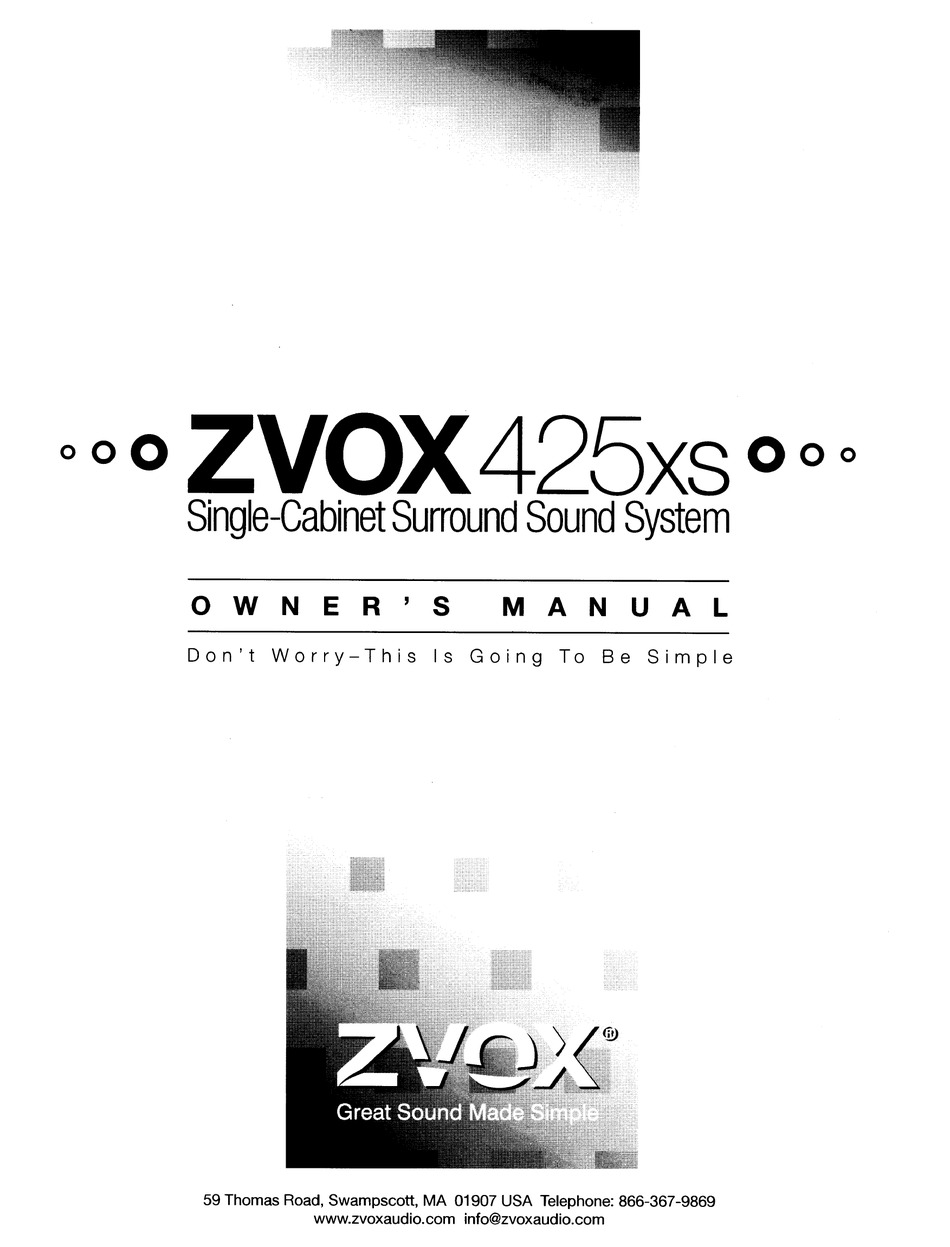 ZVOX AUDIO 425XS OWNER'S MANUAL Pdf Download ManualsLib