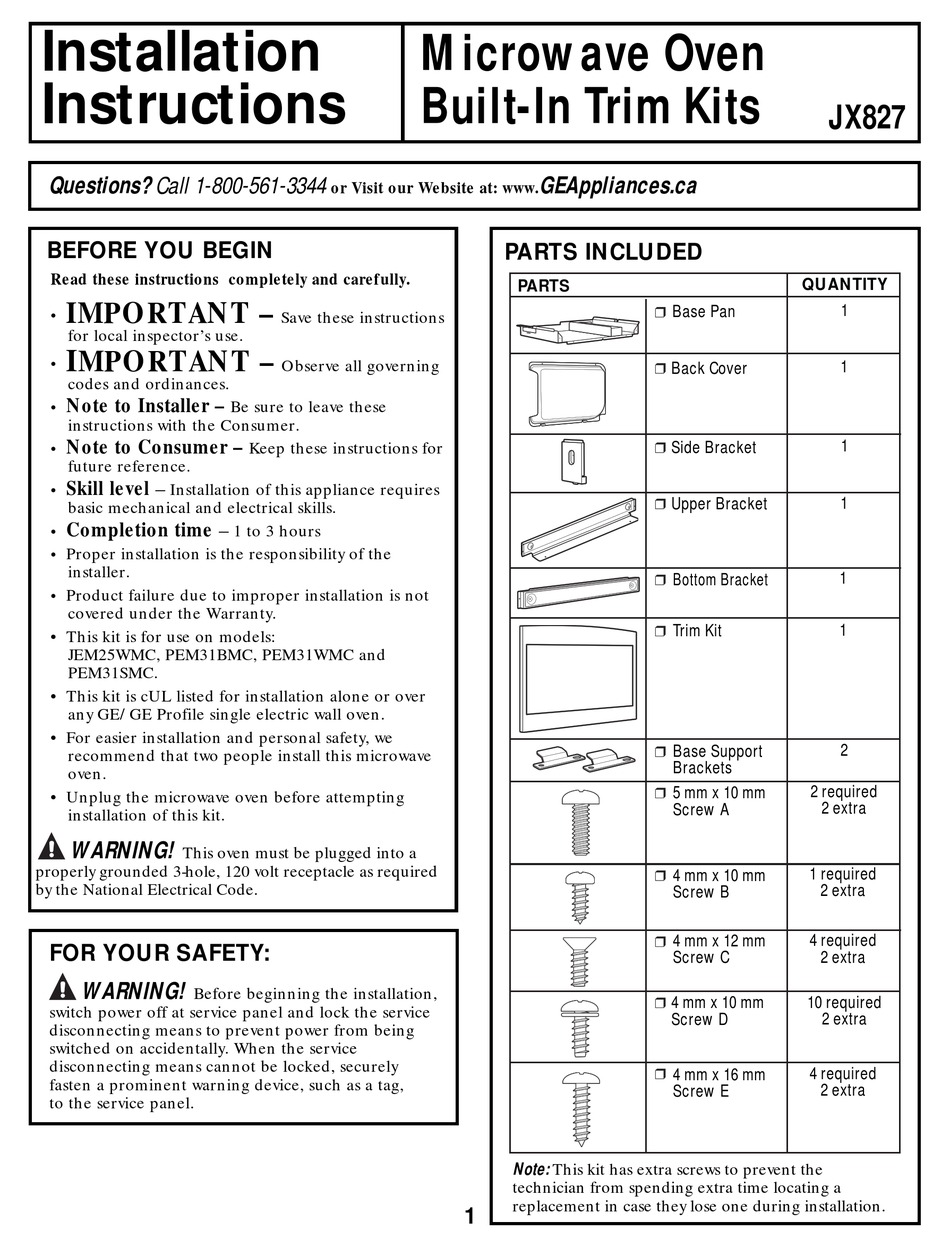 GE JX82 INSTALLATION INSTRUCTIONS Pdf Download | ManualsLib