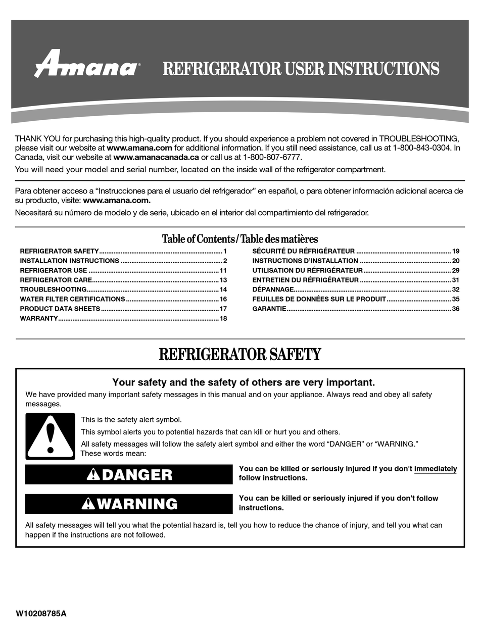 Amana Refrigerator User Instructions Pdf Download Manualslib