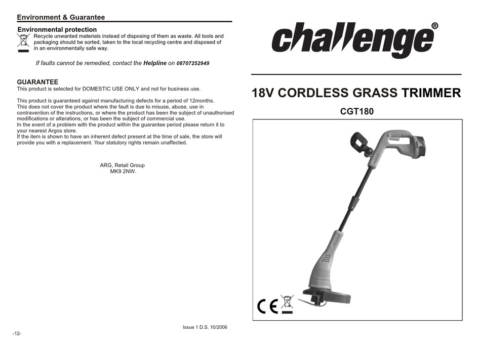 CHALLENGE CGT180 INSTRUCTION MANUAL Pdf Download ManualsLib