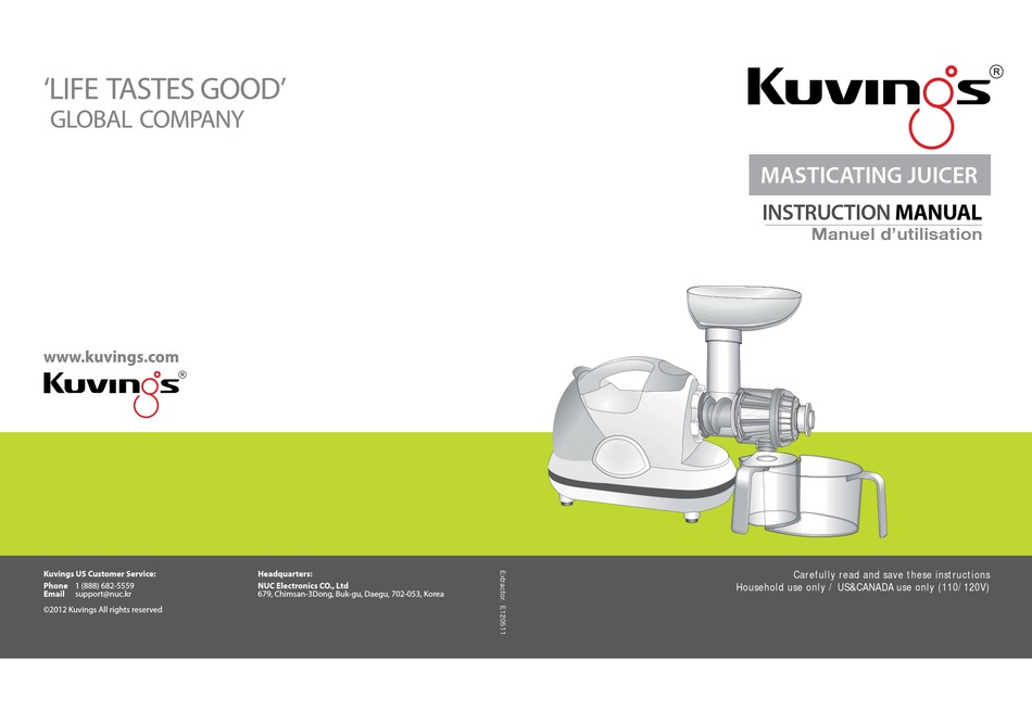KUVINGS MASTICATING JUICER INSTRUCTION MANUAL Pdf Download ManualsLib