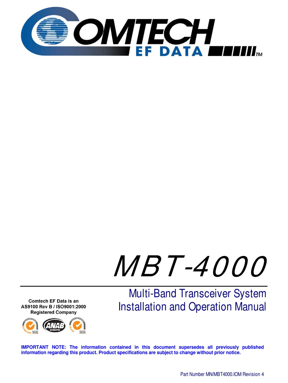 COMTECH EF DATA MBT4000 INSTALLATION AND OPERATION MANUAL Pdf Download